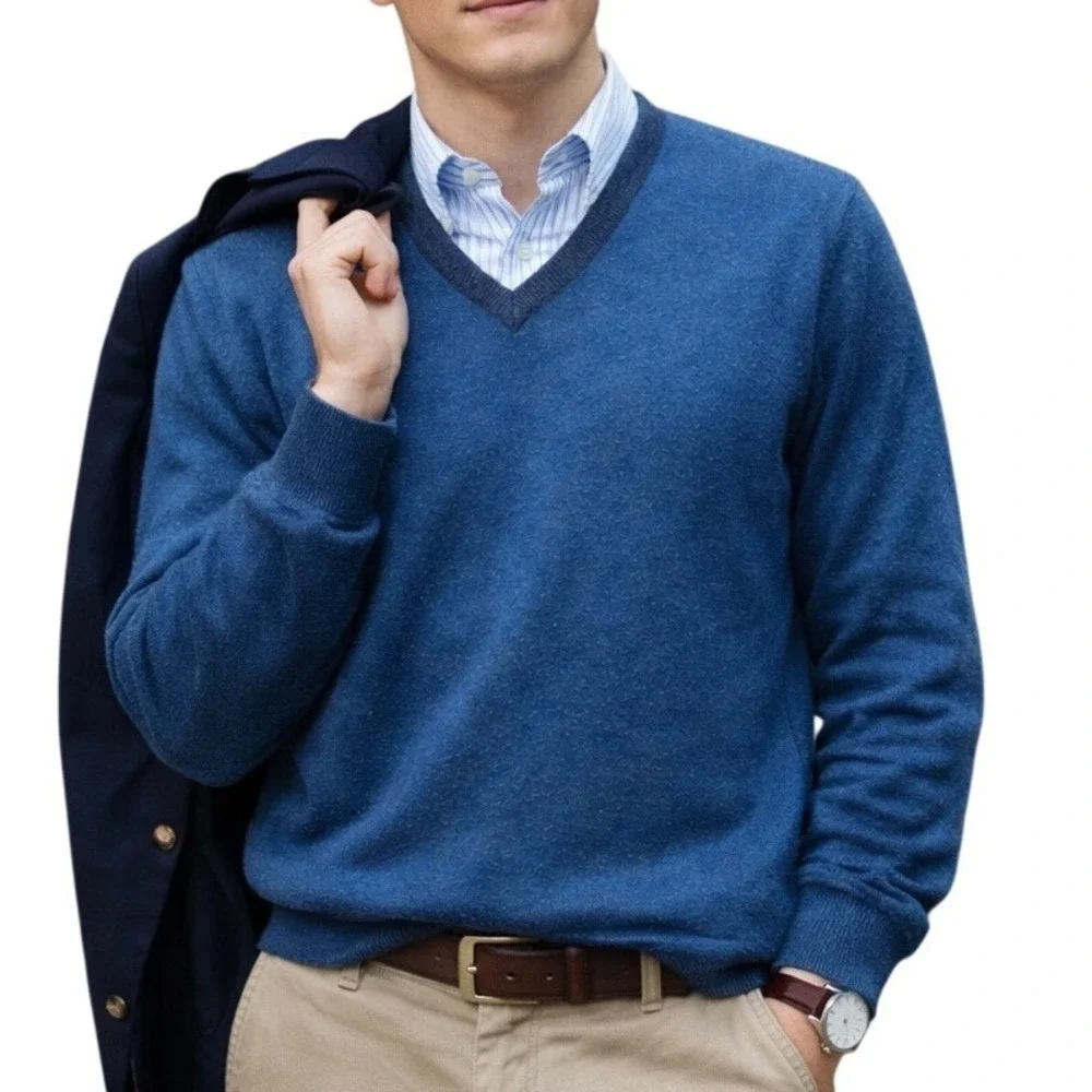 Banana Republic Heritage Blue‎ V Neck Mens Merino Wool Blend Sweater Size Large